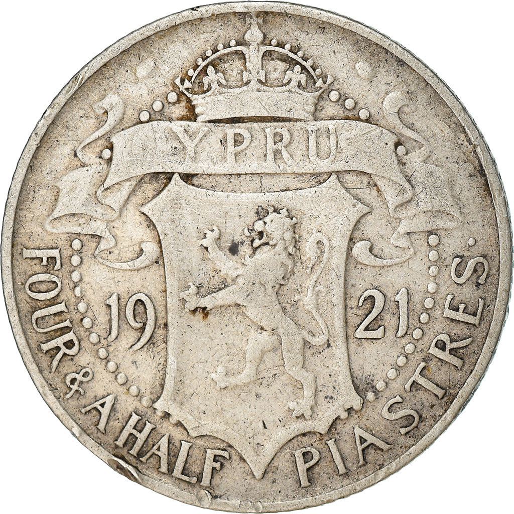 Moneda, Chipre, 4-1/2 Piastres, 1921, MBC, Plata, KM:15