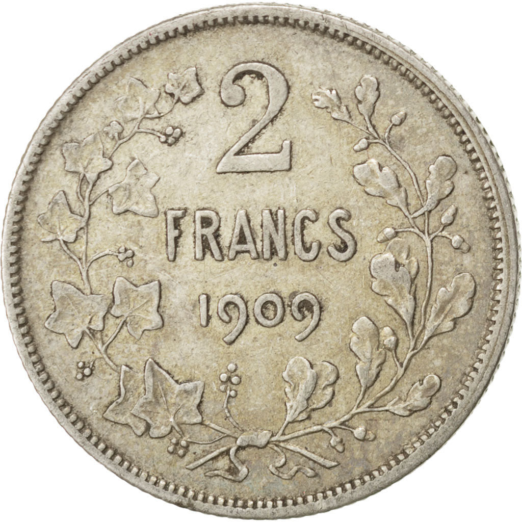 Coin, Belgium, 2 Francs, 2 Frank, 1909, AU(50-53), Silver, KM:58.1