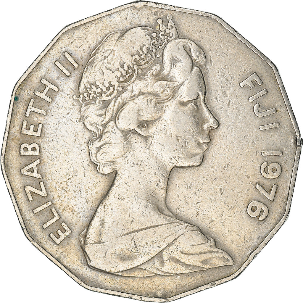 Coin, Fiji, Elizabeth II, 50 Cents, 1976, EF(40-45), Copper-nickel, KM:36