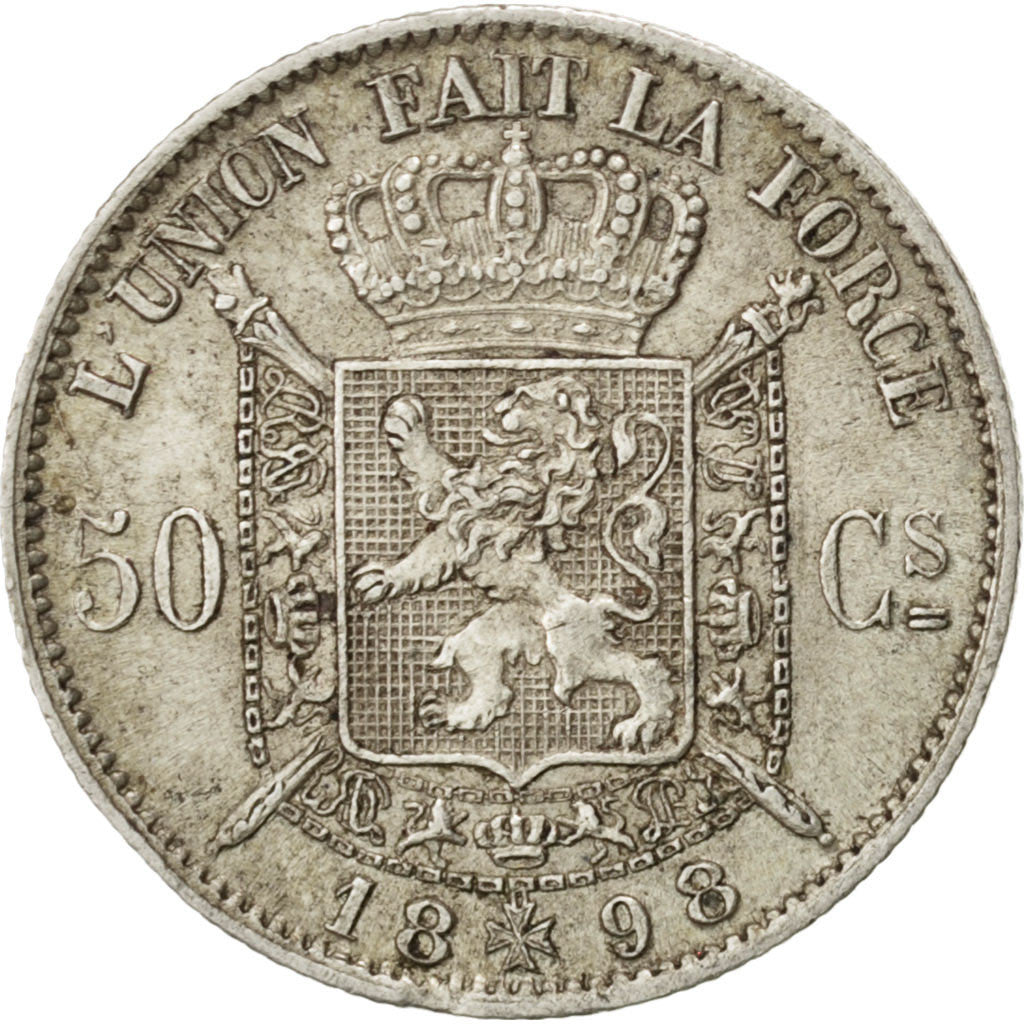 BELGIUM, 50 Centimes, 1898, KM #26, AU(50-53), Silver, 2.47
