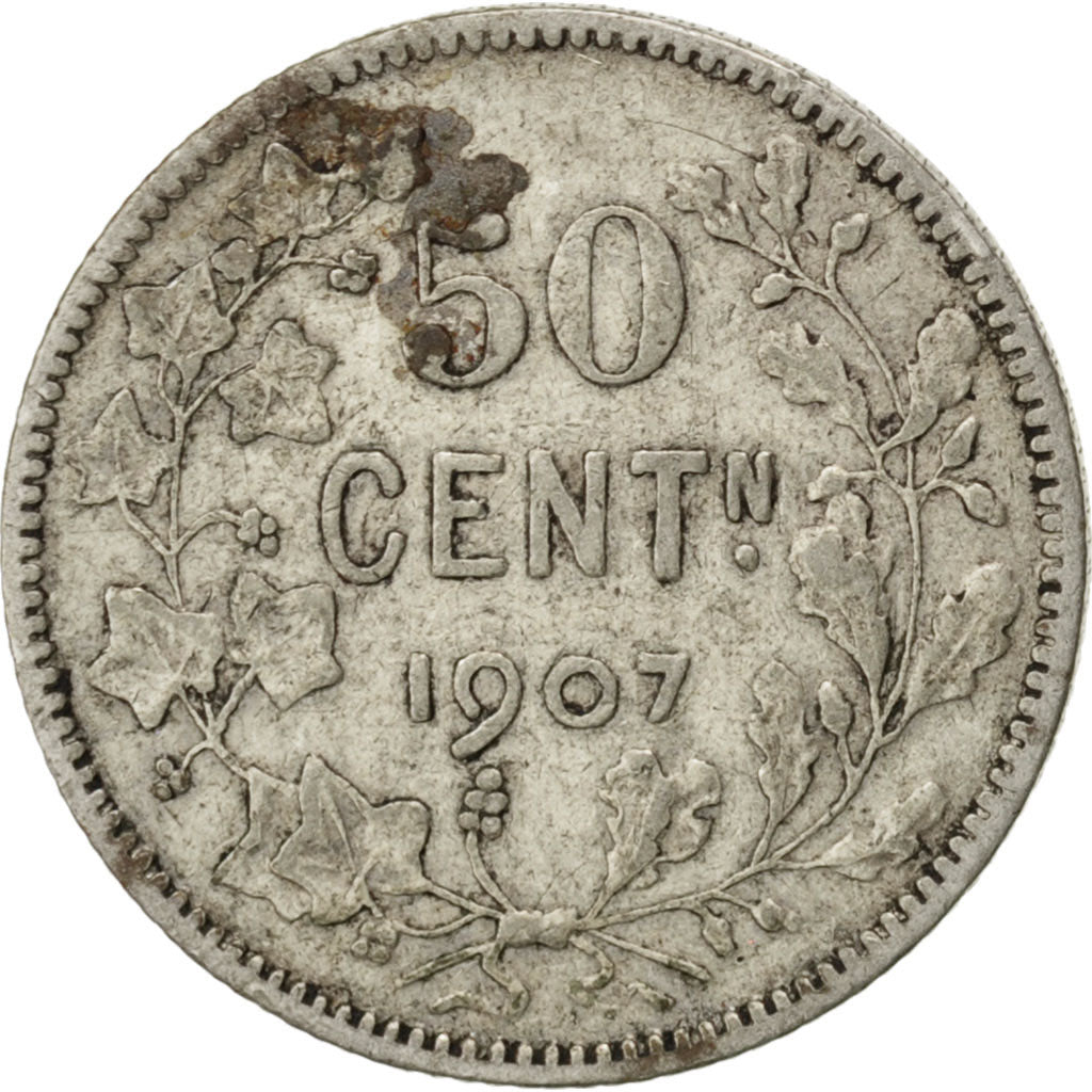 BELGIUM, 50 Centimes, 1907, KM #61.1, VF(30-35), Silver, 18, 2.43