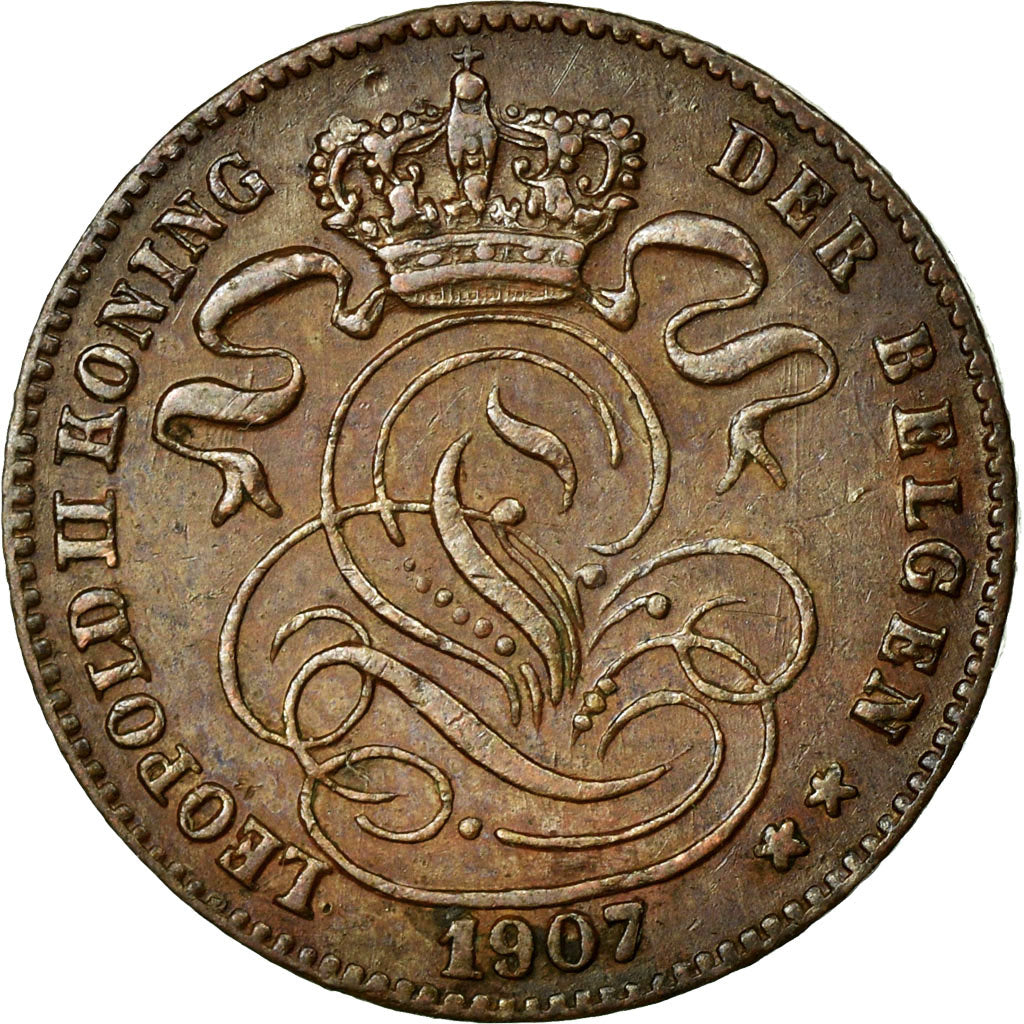 Coin, Belgium, Leopold II, Centime, 1907, AU(55-58), Copper, KM:34.1