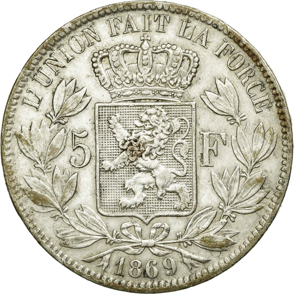 Coin, Belgium, Leopold II, 5 Francs, 5 Frank, 1869, EF(40-45), Silver, KM:24