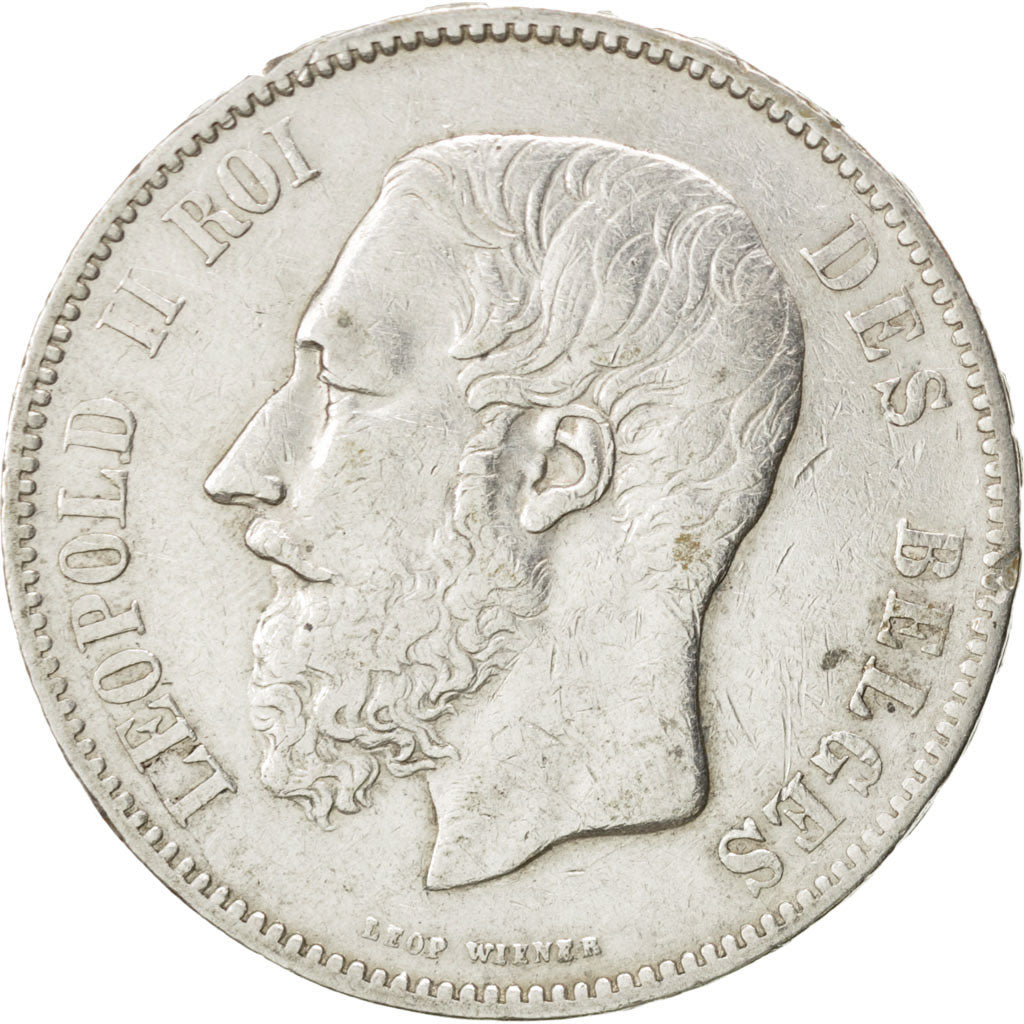 BELGIUM, 5 Francs, 5 Frank, 1873, KM #24, EF(40-45), Silver, 24.87