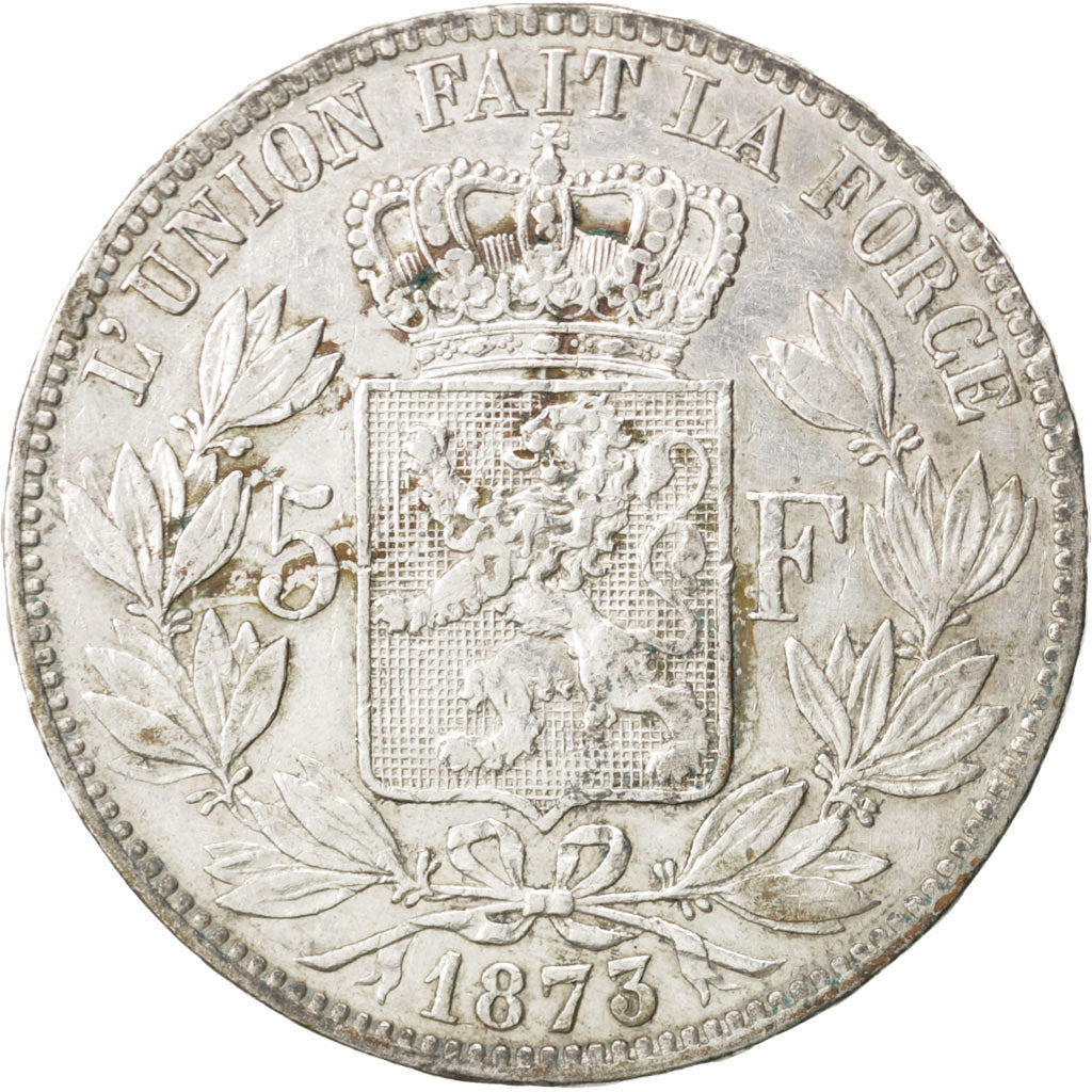BELGIUM, 5 Francs, 5 Frank, 1873, KM #24, EF(40-45), Silver, 24.87