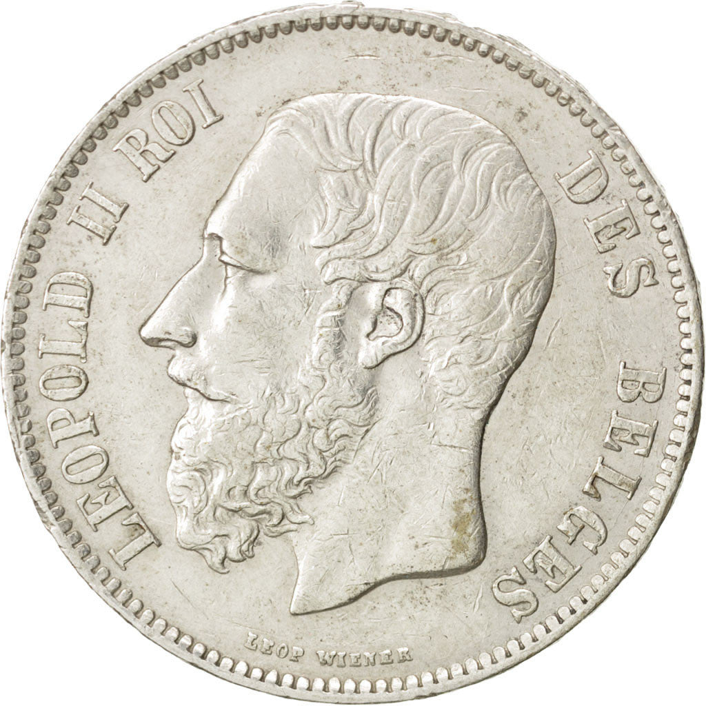 BELGIUM, 5 Francs, 5 Frank, 1870, KM #24, AU(50-53), Silver, 24.91