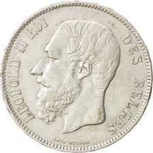 BELGIUM, 5 Francs, 5 Frank, 1870, KM #24, AU(50-53), Silver, 24.91