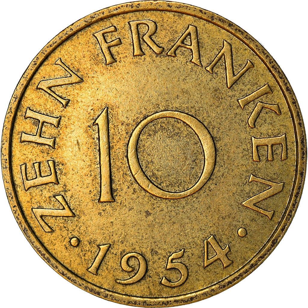 Moeda, SARRE, 10 Franken, 1954, Paris, EF(40-45), Alumínio-Bronze, KM:1