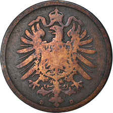 Moneda, ALEMANIA - IMPERIO, Wilhelm I, 2 Pfennig, 1873, Munich, BC+, Cobre, KM:2