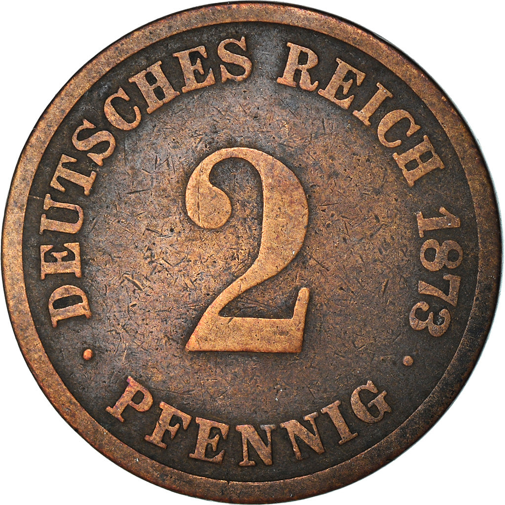 Coin, GERMANY - EMPIRE, Wilhelm I, 2 Pfennig, 1873, Munich, VF(30-35), Copper