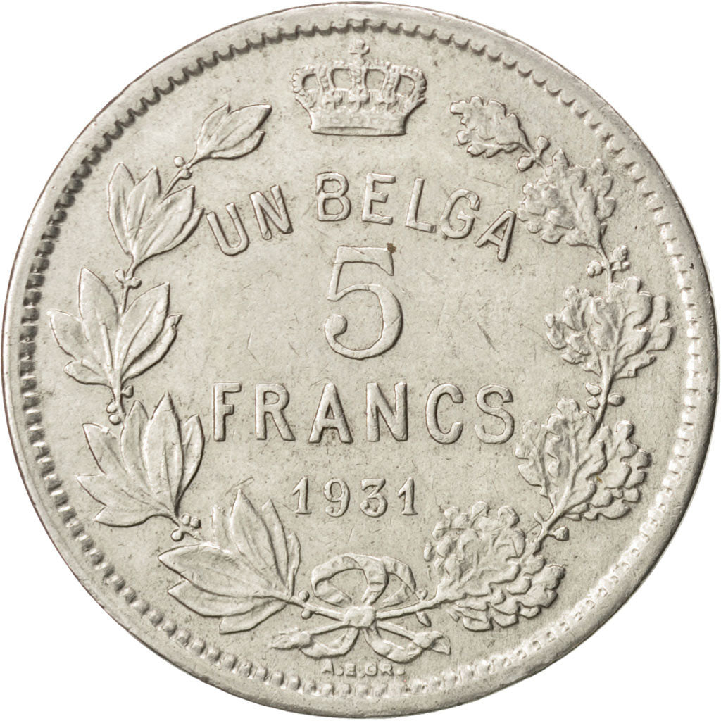 Belgio, 5 Francs, 5 Frank, 1931, BB, Nichel, KM:97.1