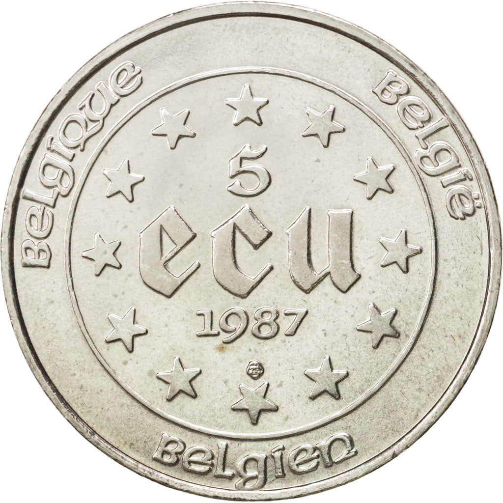 BELGIUM, 5 ECU, 1987, KM #166, MS(63), Silver, 37, 22.79