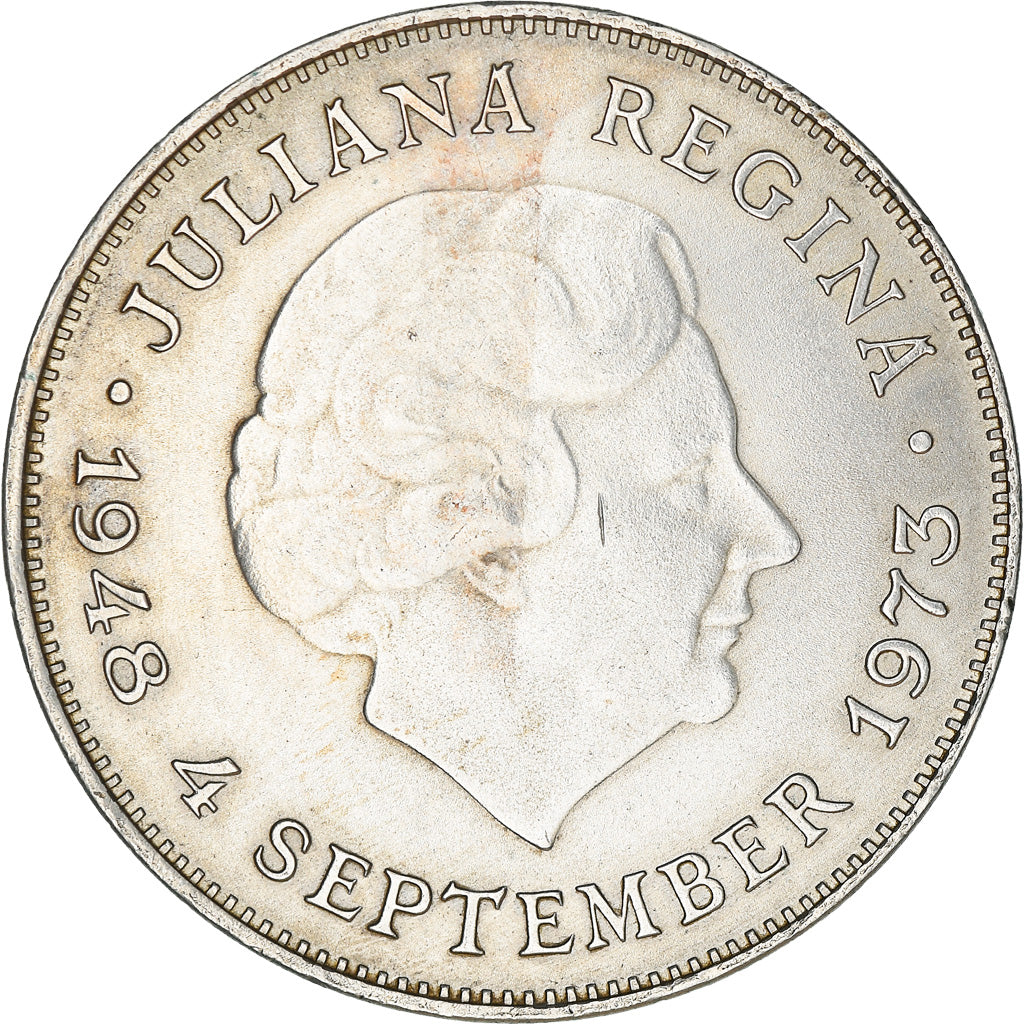 Coin, Netherlands, Juliana, 10 Gulden, 1973, EF(40-45), Silver, KM:196