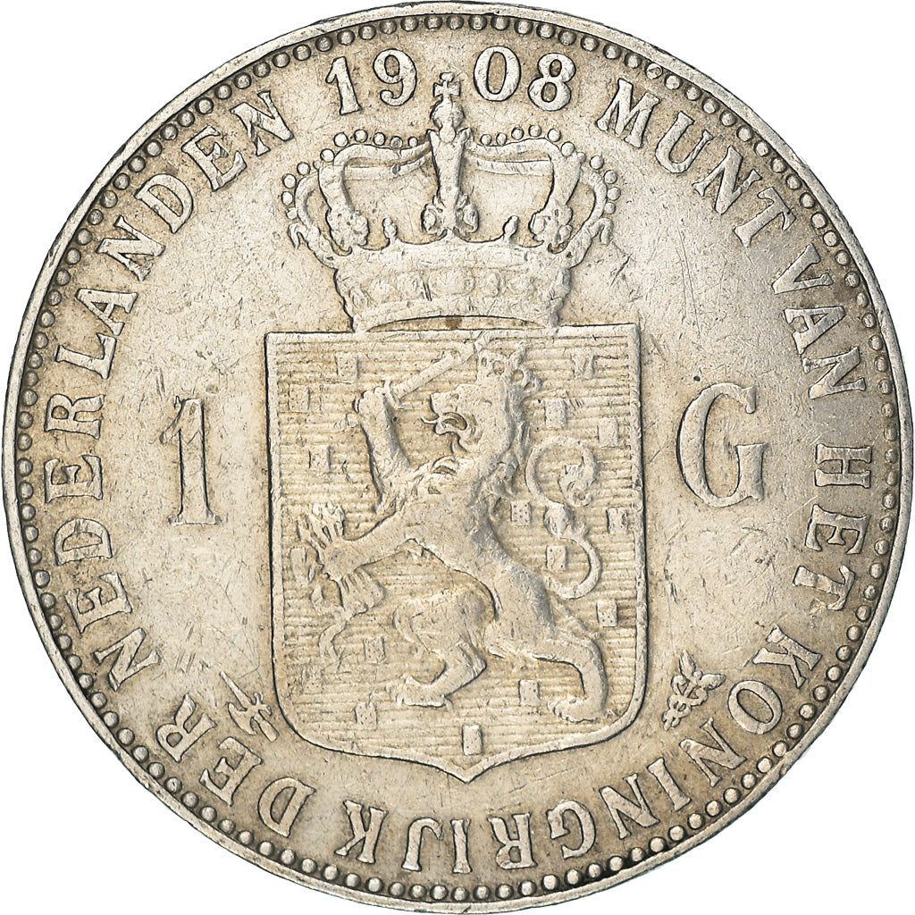 Coin, Netherlands, Wilhelmina I, Gulden, 1908, EF(40-45), Silver, KM:122.2