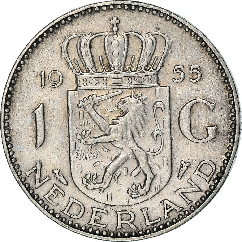 Coin, Netherlands, Juliana, Gulden, 1955, EF(40-45), Silver, KM:184