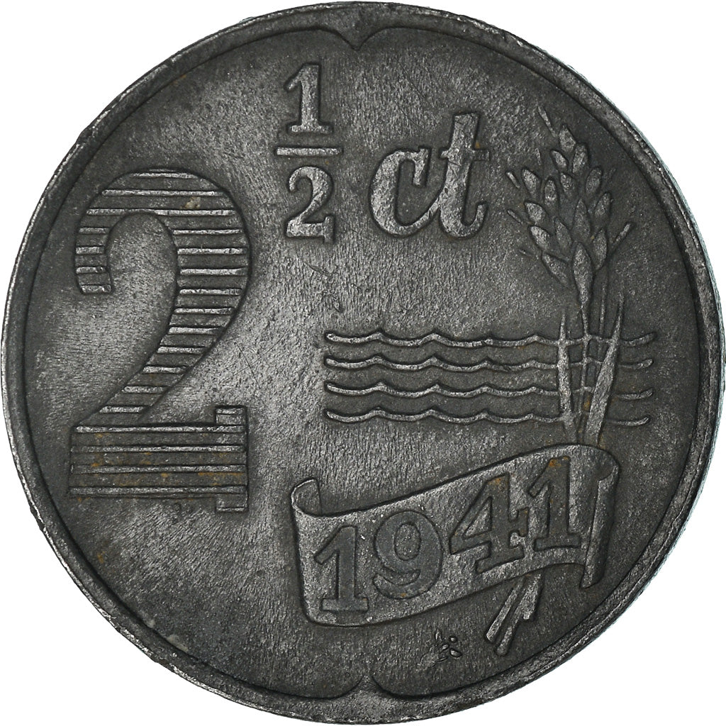 Coin, Netherlands, Wilhelmina I, 2-1/2 Cent, 1941, VF(30-35), Zinc, KM:171