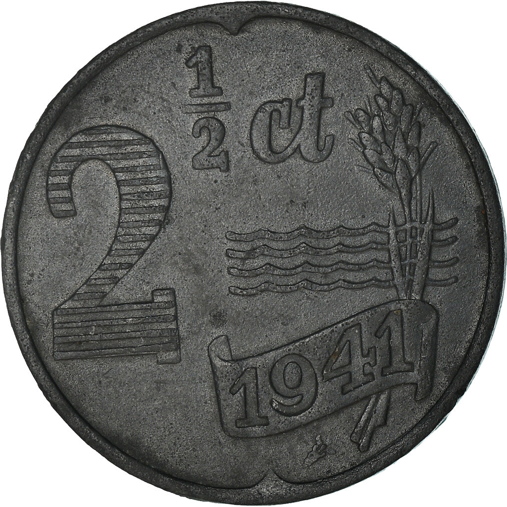 Coin, Netherlands, Wilhelmina I, 2-1/2 Cent, 1941, VF(30-35), Zinc, KM:171