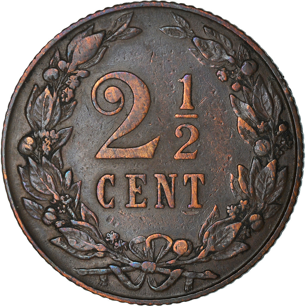 Coin, Netherlands, Wilhelmina I, 2-1/2 Cent, 1906, EF(40-45), Bronze, KM:134