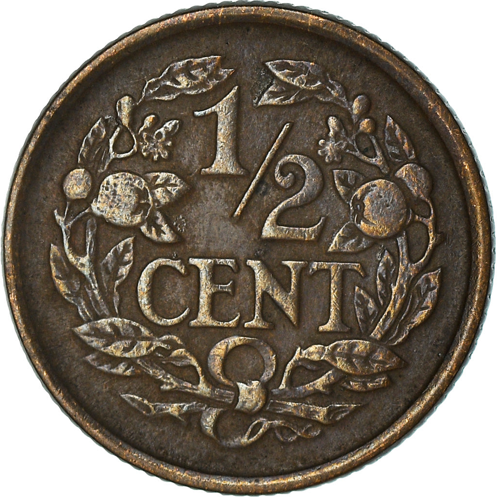 Coin, Netherlands, Wilhelmina I, 1/2 Cent, 1938, EF(40-45), Bronze, KM:138