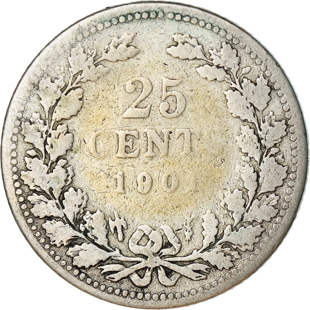 Coin, Netherlands, Wilhelmina I, 25 Cents, 1901, VF(30-35), Silver, KM:120.2