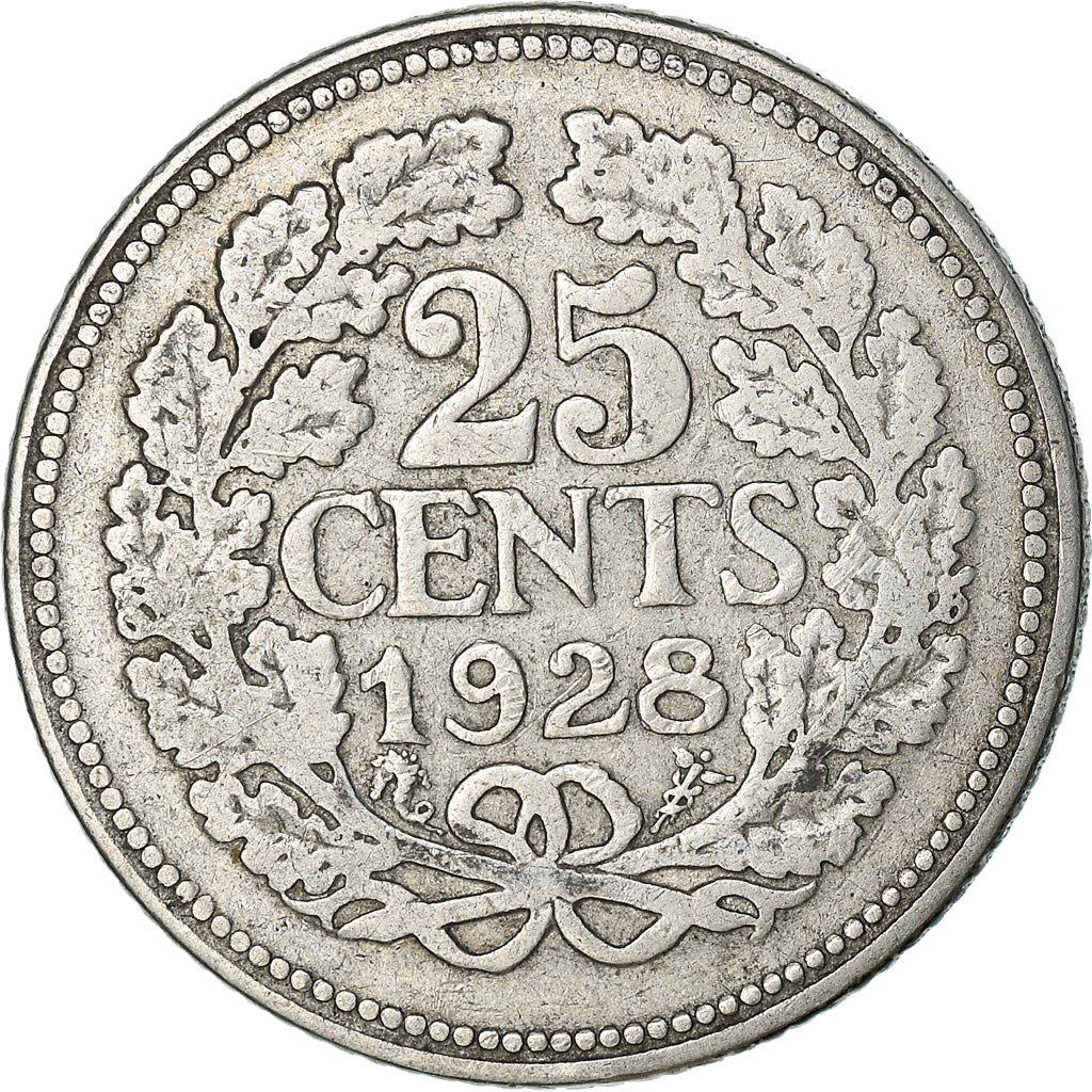 Münze, Niederlande, Wilhelmina I, 25 Cents, 1928, SS, Silber, KM:164