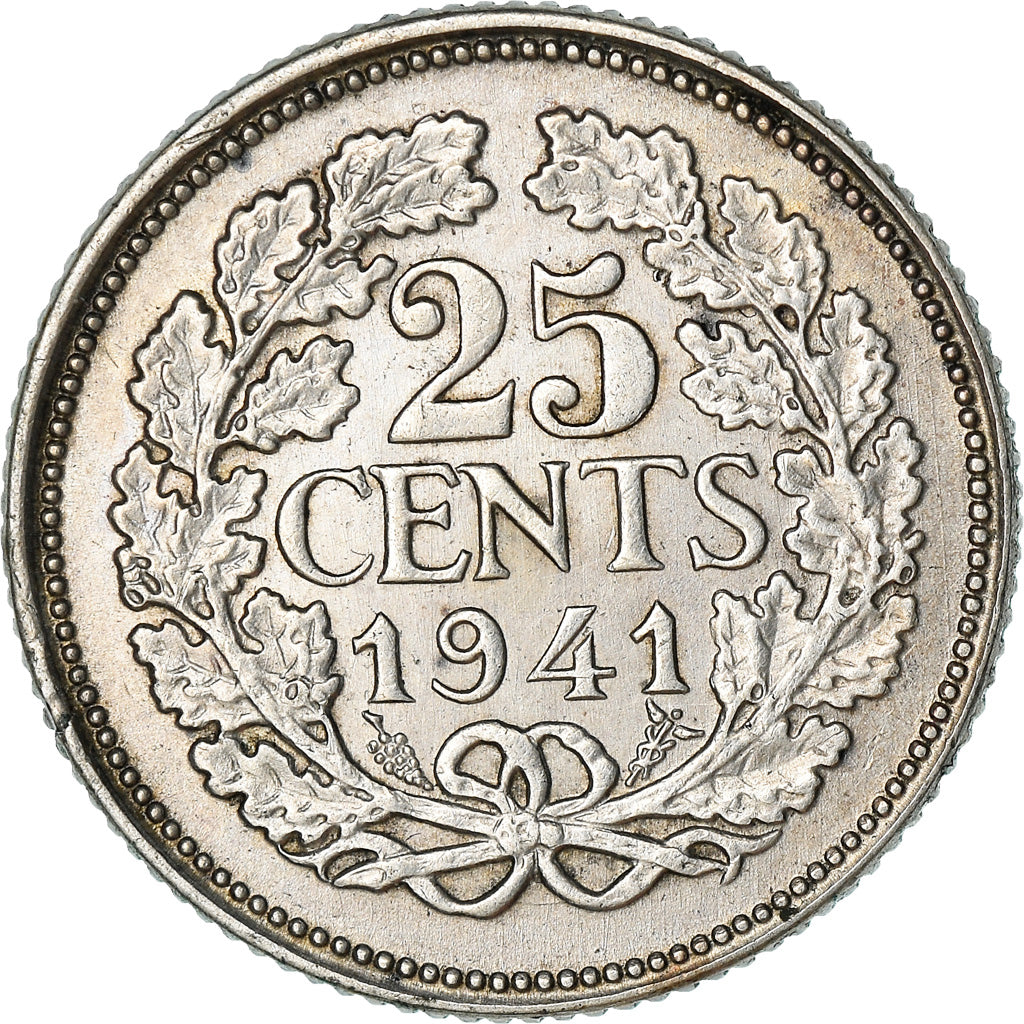 Coin, Netherlands, Wilhelmina I, 25 Cents, 1941, EF(40-45), Silver, KM:164