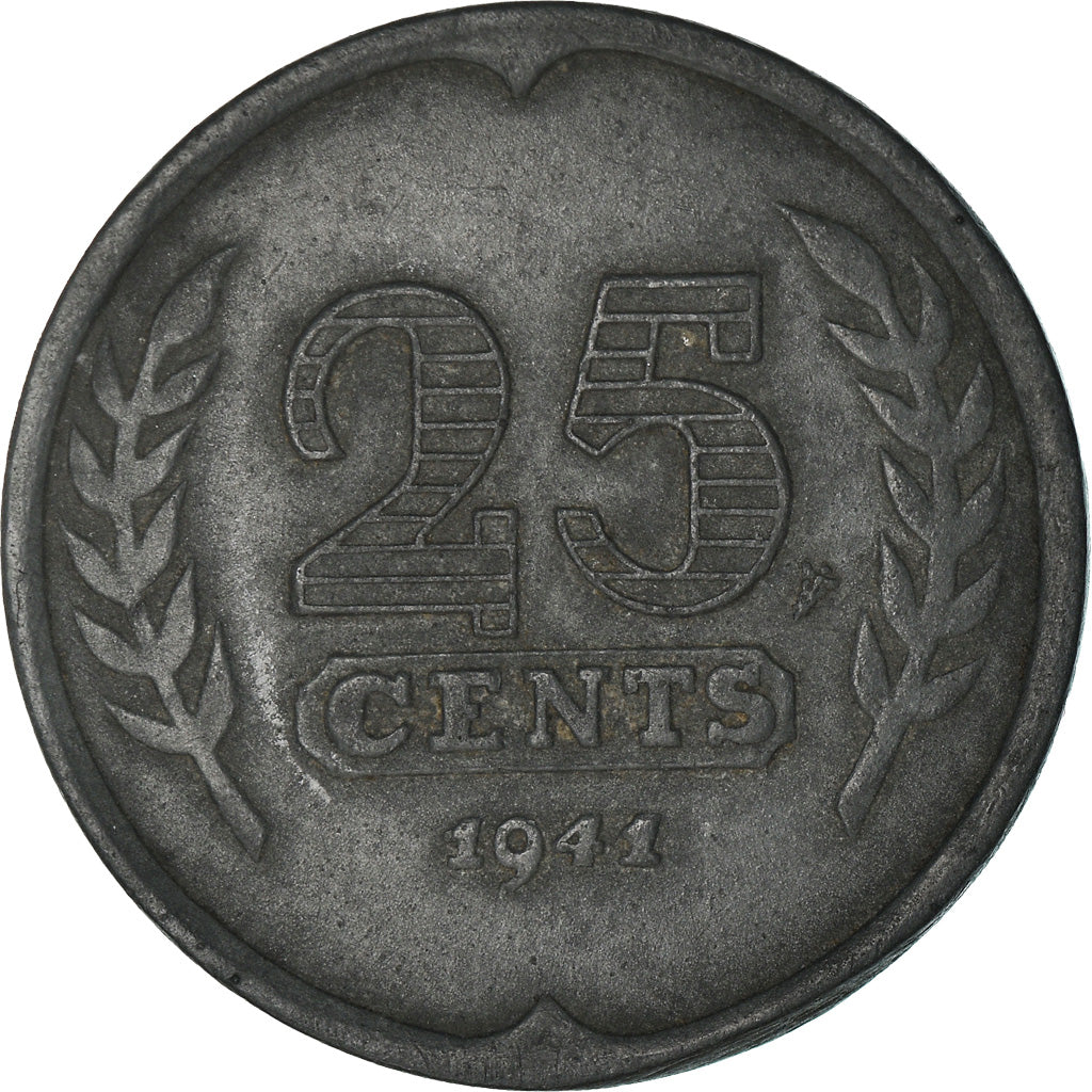 Monnaie, Pays-Bas, Wilhelmina I, 25 Cents, 1941, TTB, Zinc, KM:174