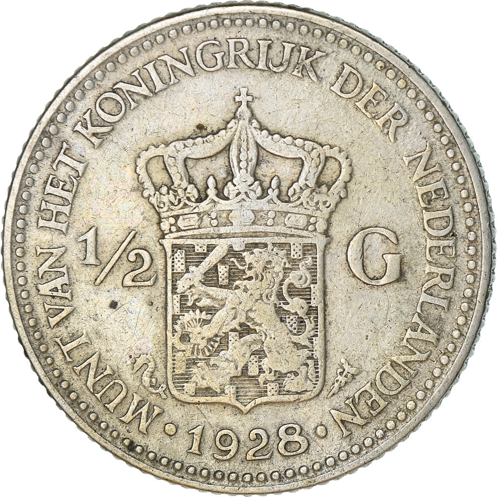 Coin, Netherlands, Wilhelmina I, 1/2 Gulden, 1928, EF(40-45), Silver, KM:160