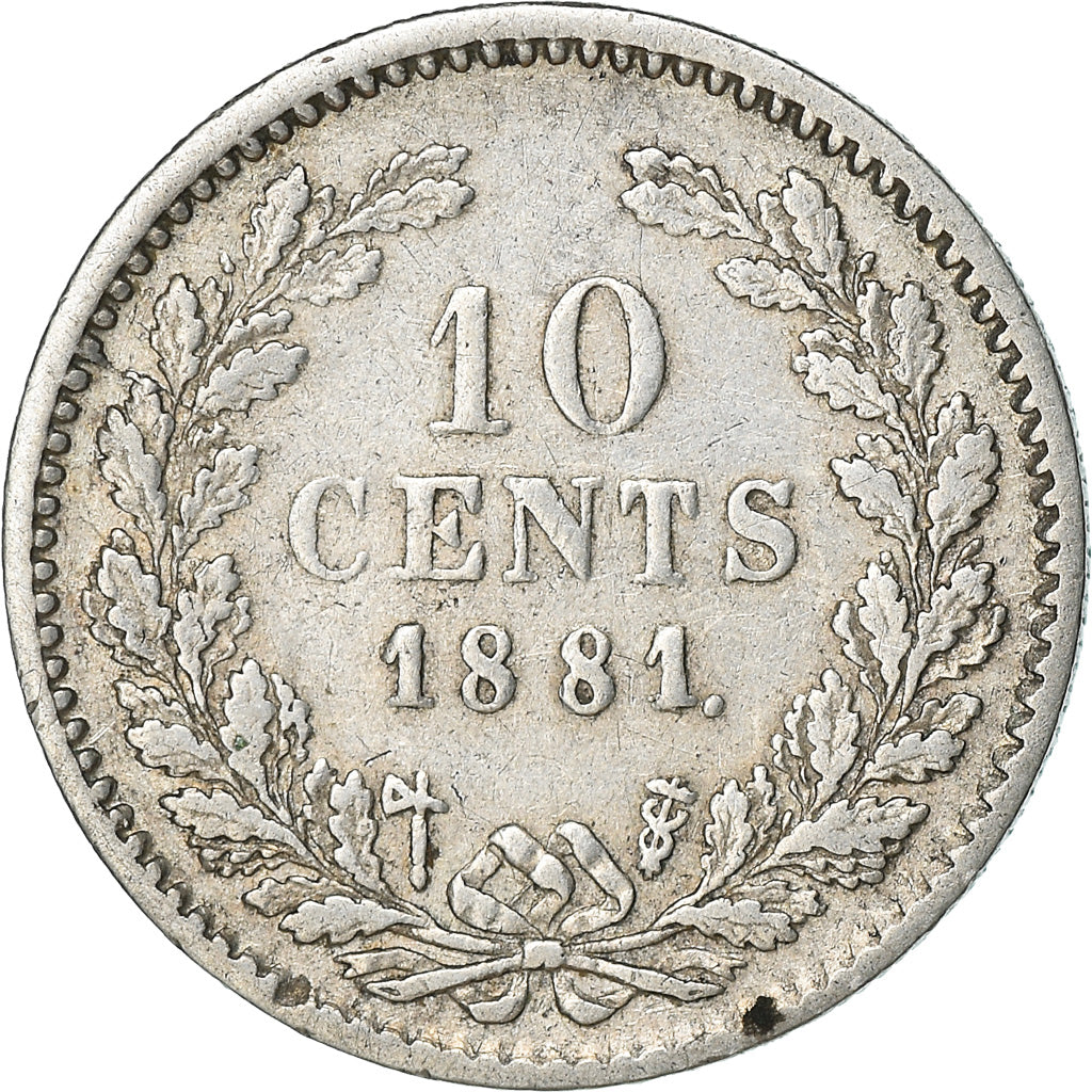 Coin, Netherlands, William III, 10 Cents, 1881, EF(40-45), Silver, KM:80