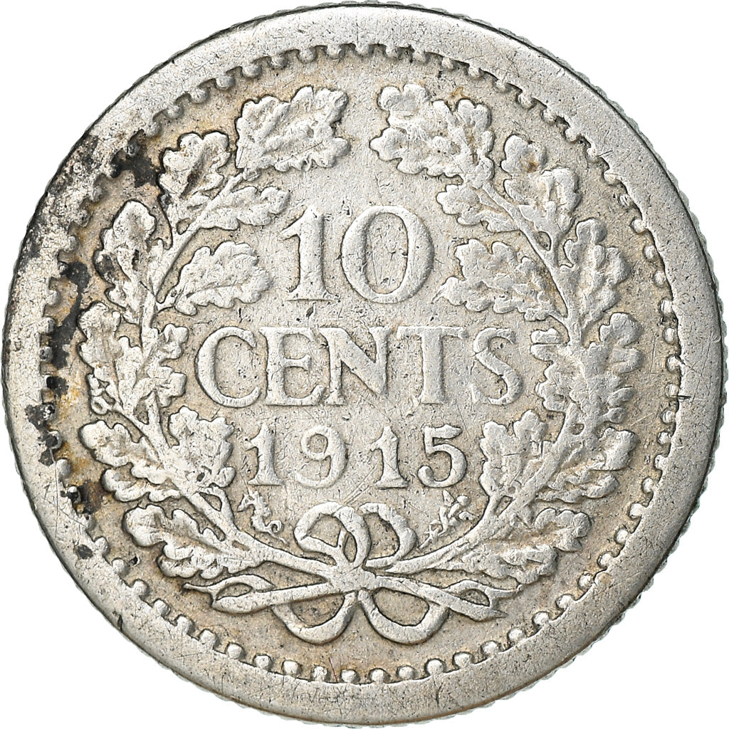 Coin, Netherlands, Wilhelmina I, 10 Cents, 1915, EF(40-45), Silver, KM:145