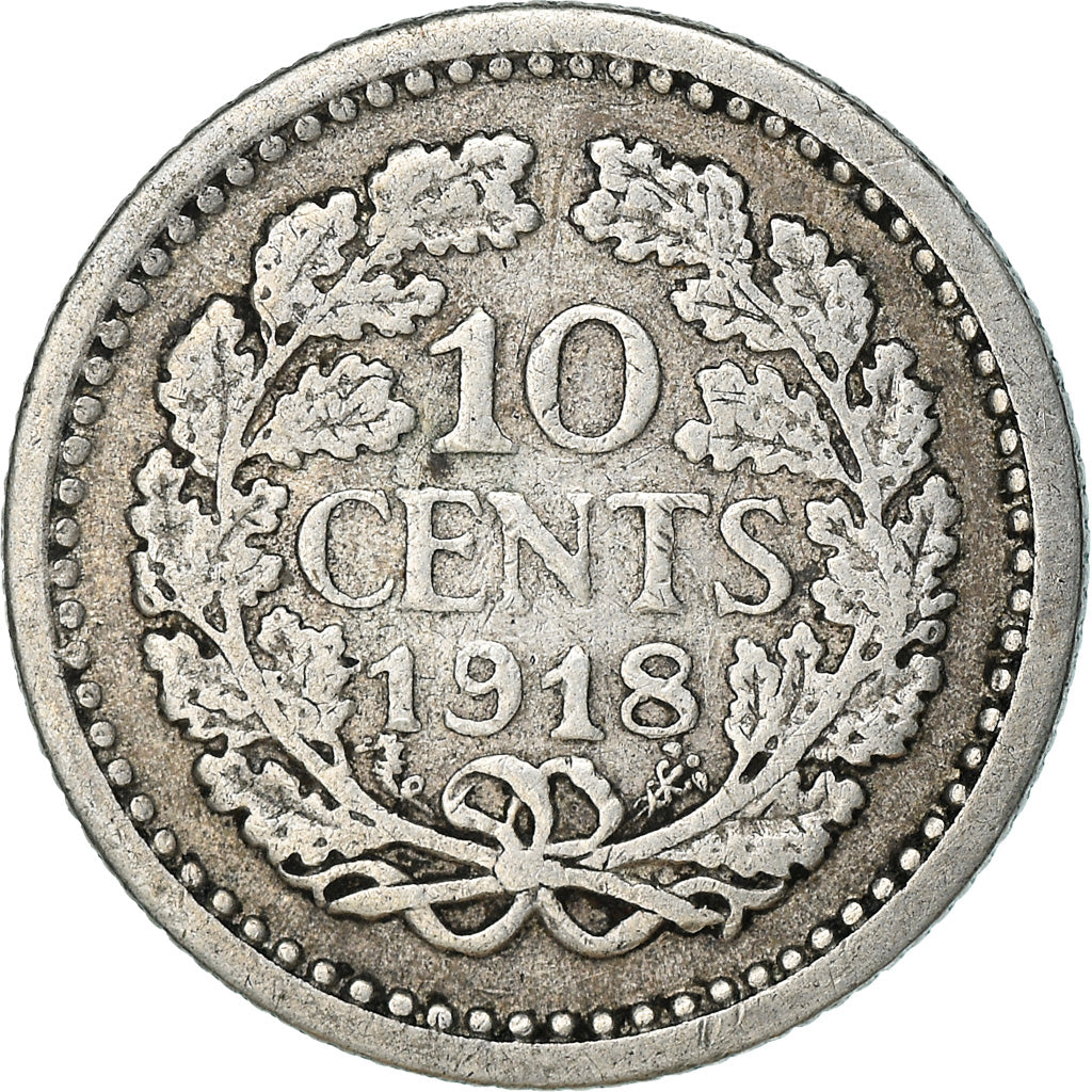 Coin, Netherlands, Wilhelmina I, 10 Cents, 1918, EF(40-45), Silver, KM:145