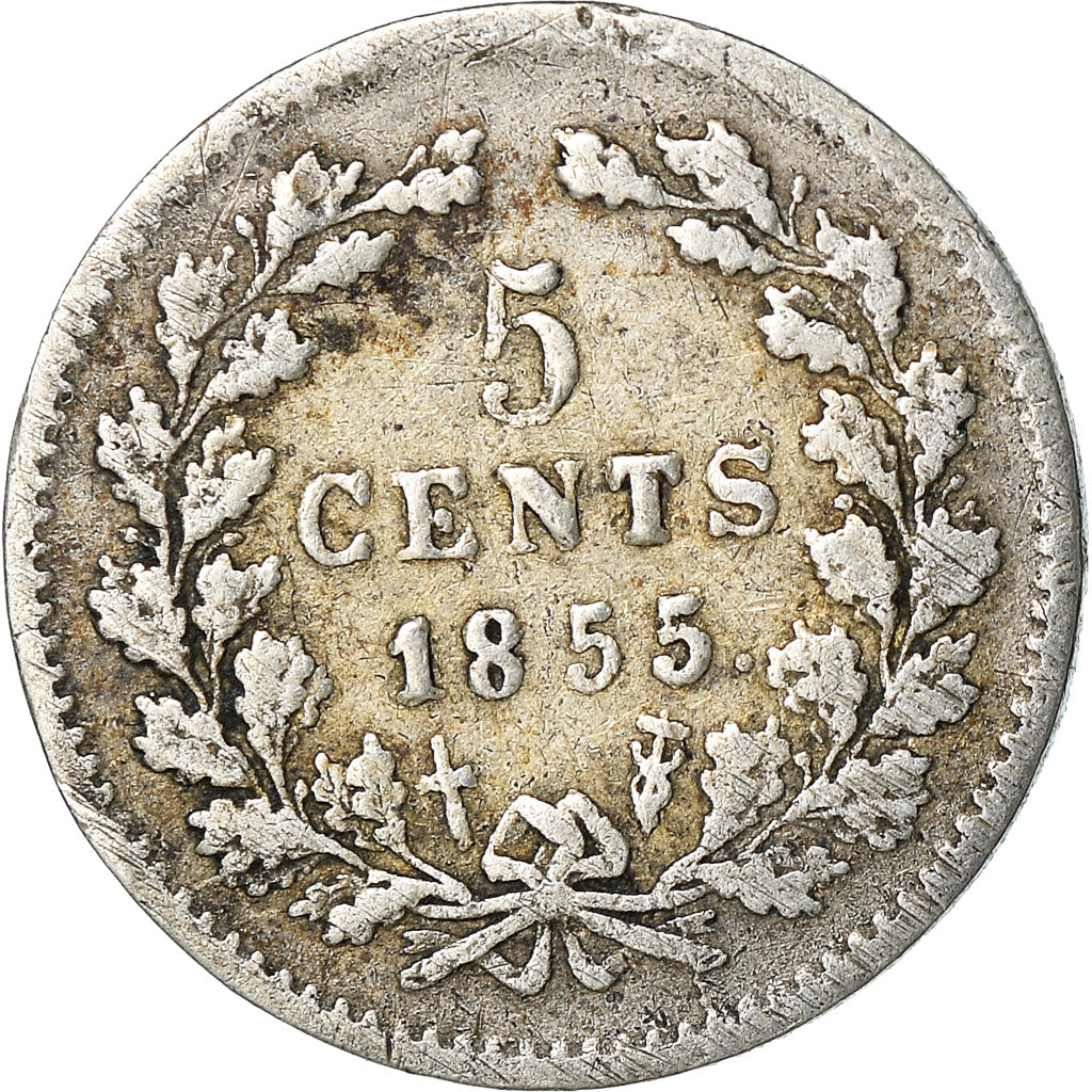 Coin, Netherlands, William III, 5 Cents, 1855, VF(30-35), Silver, KM:91