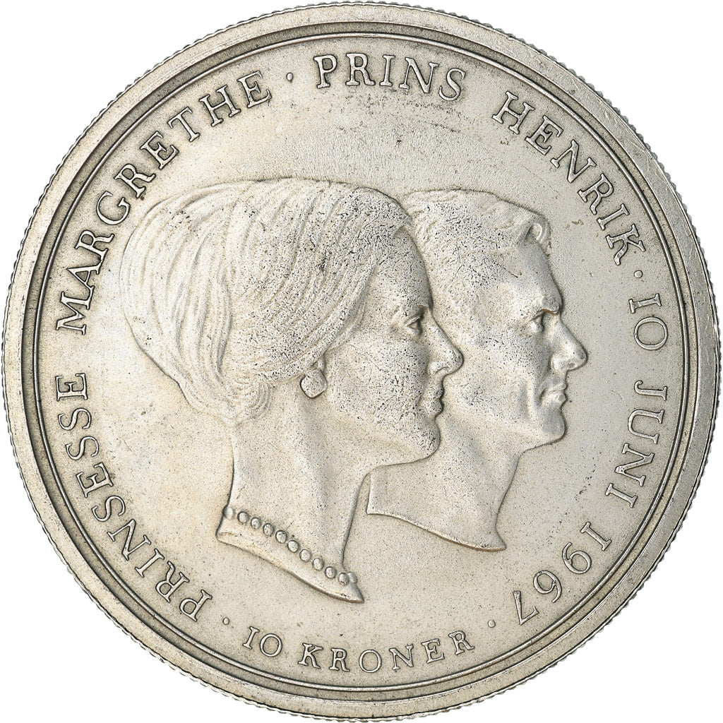 Coin, Denmark, Frederik IX, 10 Kroner, 1967, Copenhagen, EF(40-45), Silver