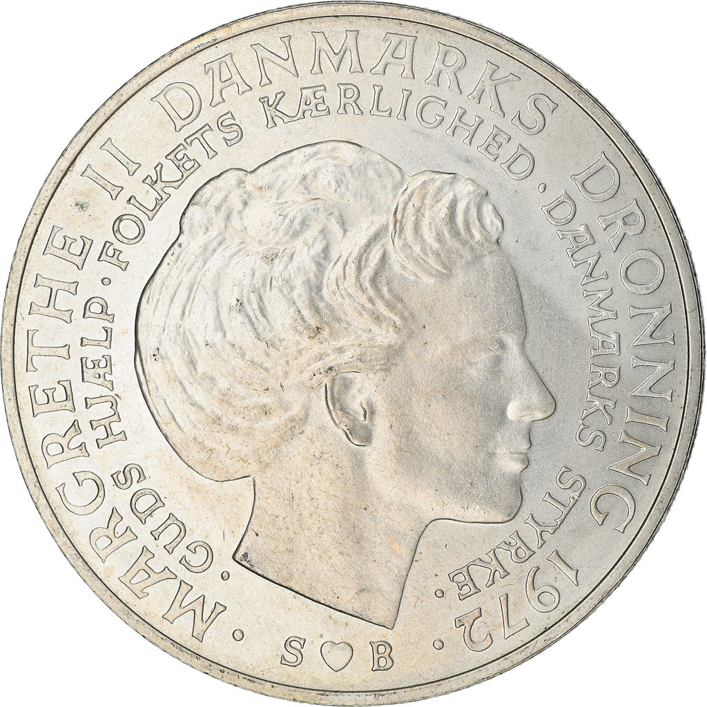 Coin, Denmark, Margrethe II, 10 Kroner, 1972, Copenhagen, AU(55-58), Silver