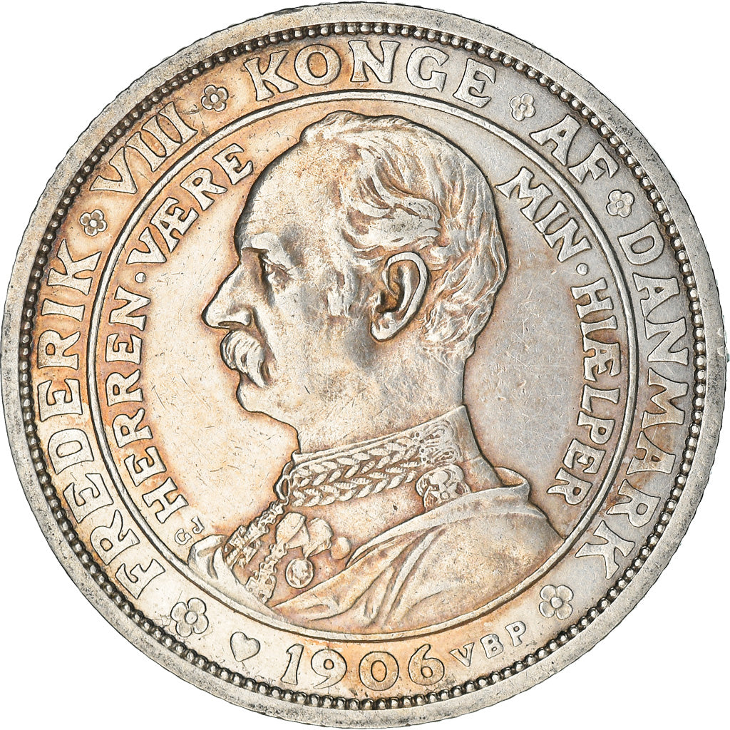 Coin, Denmark, Frederik VIII, 2 Kroner, 1906, Copenhagen, AU(55-58), Silver