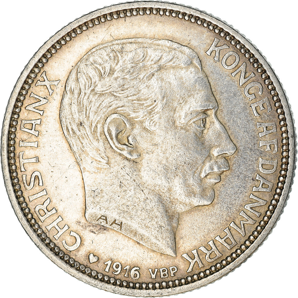 Moneta, Dania, Christian X, 2 Kroner, 1916, Copenhagen, AU(50-53), Srebro