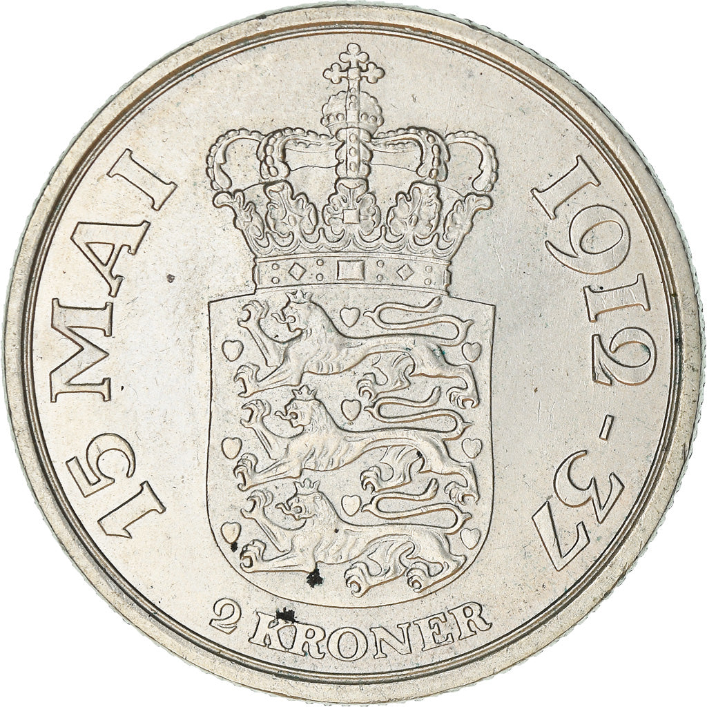 Coin, Denmark, Christian X, 2 Kroner, 1937, Copenhagen, AU(50-53), Silver