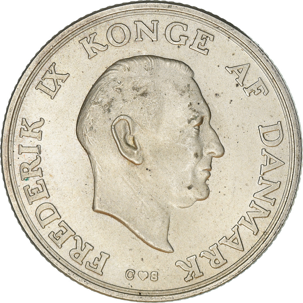 Coin, Denmark, Frederik IX, 2 Kroner, 1958, Copenhagen, EF(40-45), Silver