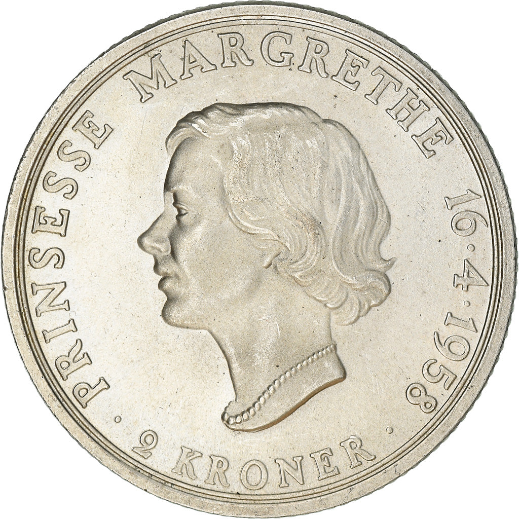 Coin, Denmark, Frederik IX, 2 Kroner, 1958, Copenhagen, EF(40-45), Silver