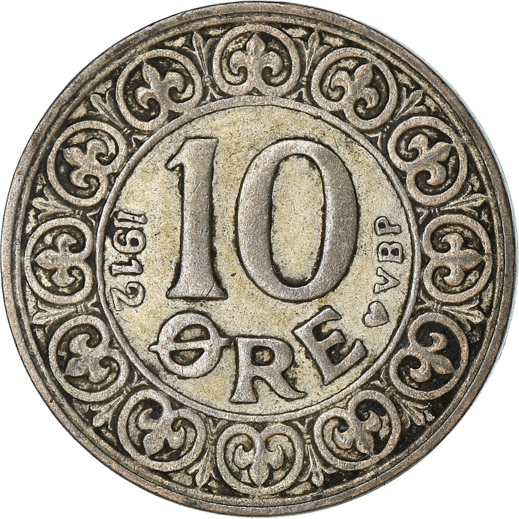 Coin, Denmark, Frederik VIII, 10 Öre, 1912, Copenhagen, VF(30-35), Silver