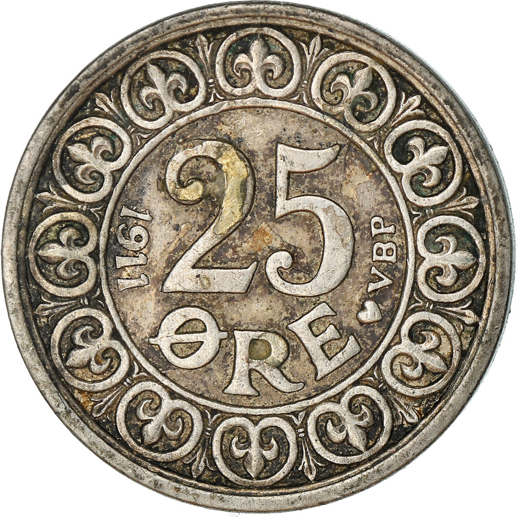 Coin, Denmark, Frederik VIII, 25 Öre, 1911, Copenhagen, VF(30-35), Silver