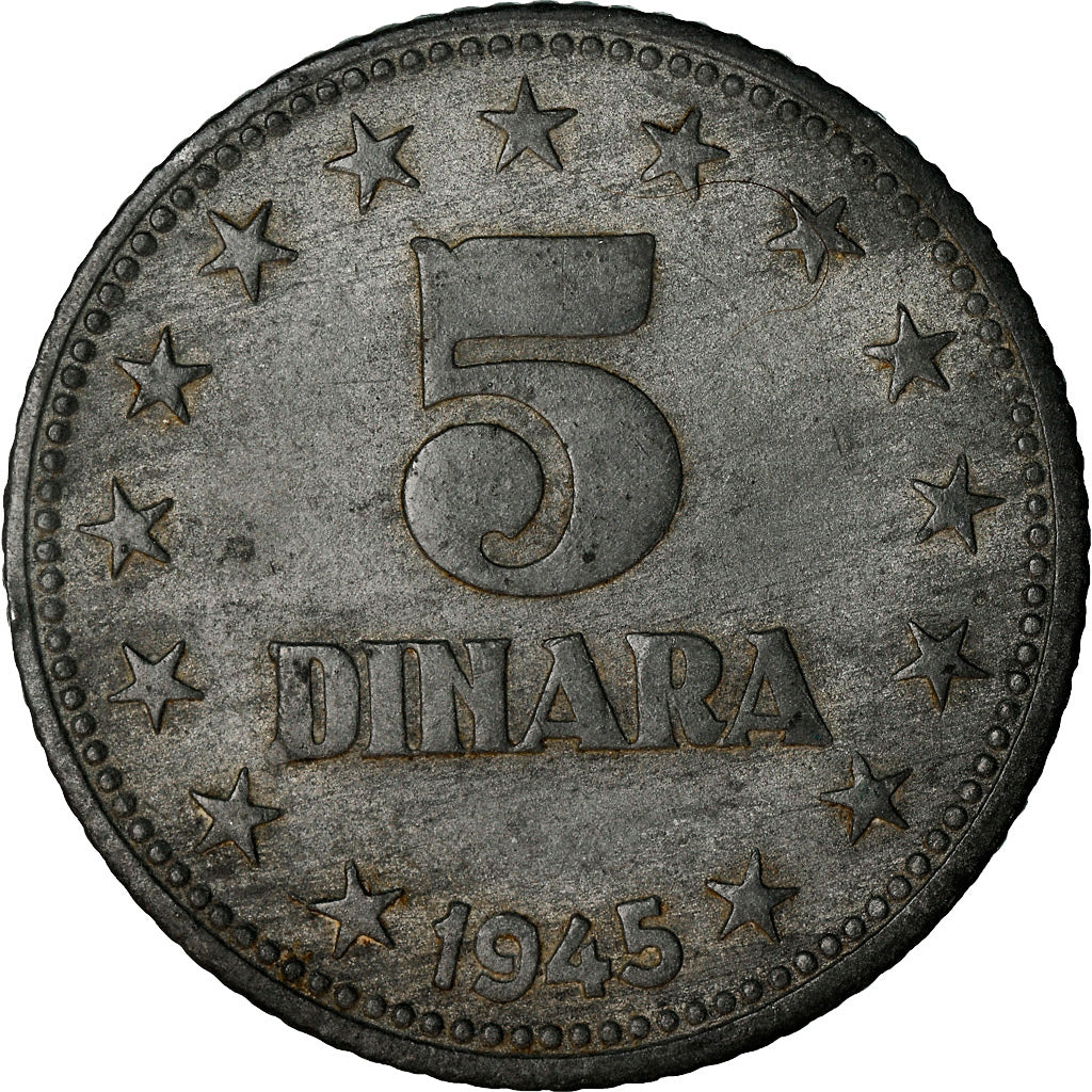 Coin, Yugoslavia, 5 Dinara, 1945, EF(40-45), Zinc, KM:28