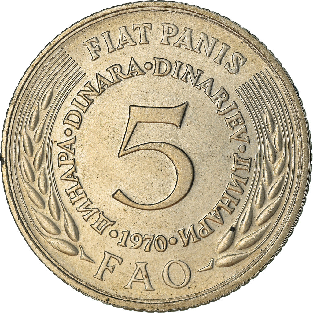 Coin, Yugoslavia, 5 Dinara, 1970, EF(40-45), Copper-Nickel-Zinc, KM:56