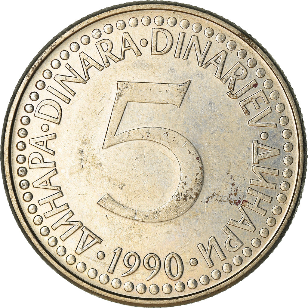 Münze, Jugoslawien, 5 Dinara, 1990, SS, Copper-Nickel-Zinc, KM:144