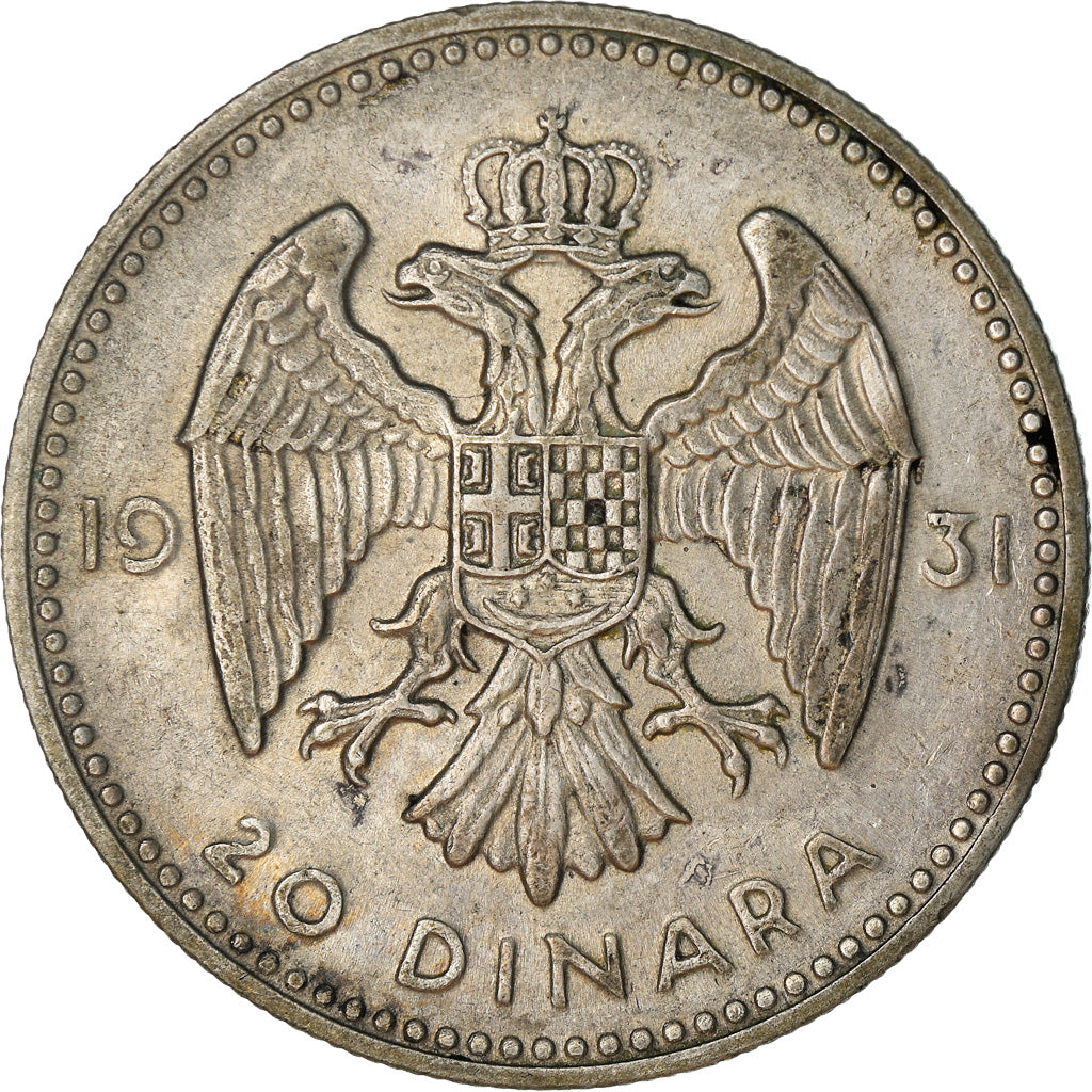 Coin, Yugoslavia, Alexander I, 20 Dinara, 1931, EF(40-45), Silver, KM:11