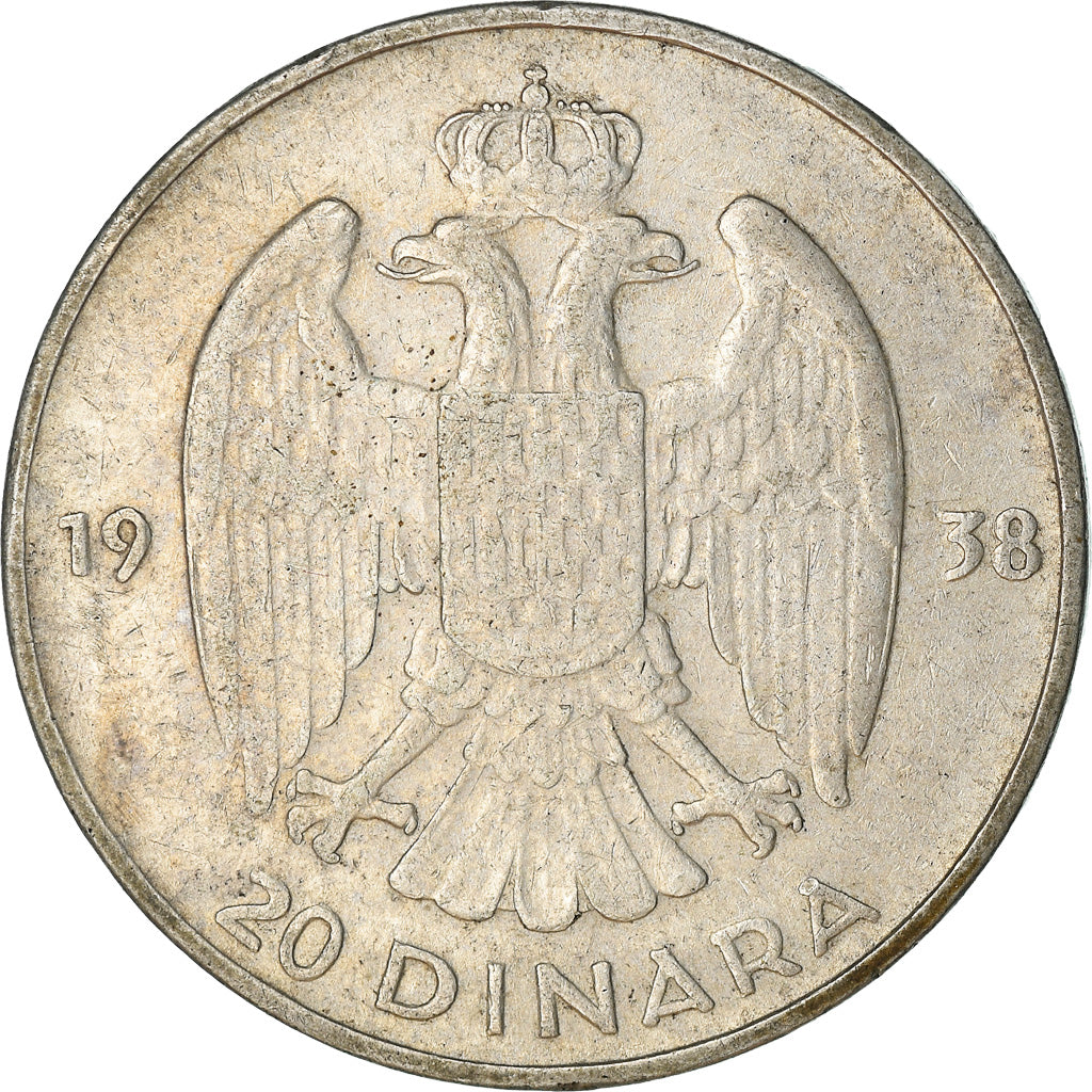 Coin, Yugoslavia, Petar II, 20 Dinara, 1938, EF(40-45), Silver, KM:23