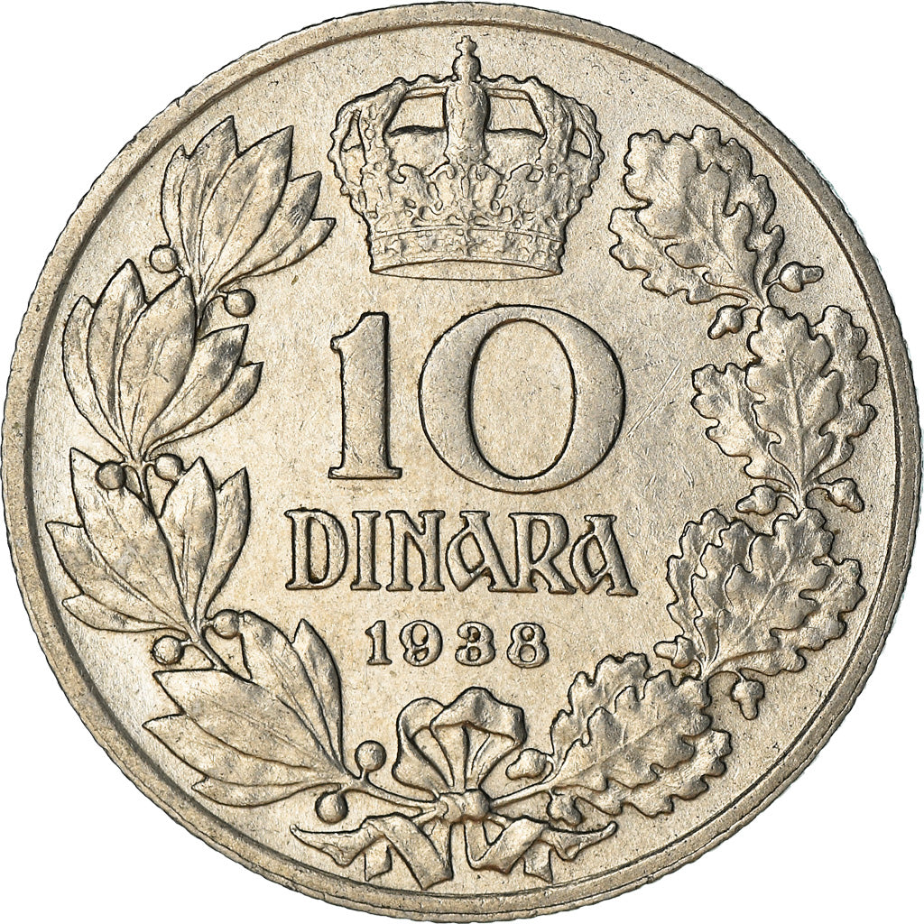 Moneda, Yugoslavia, Petar II, 10 Dinara, 1938, MBC, Níquel, KM:22