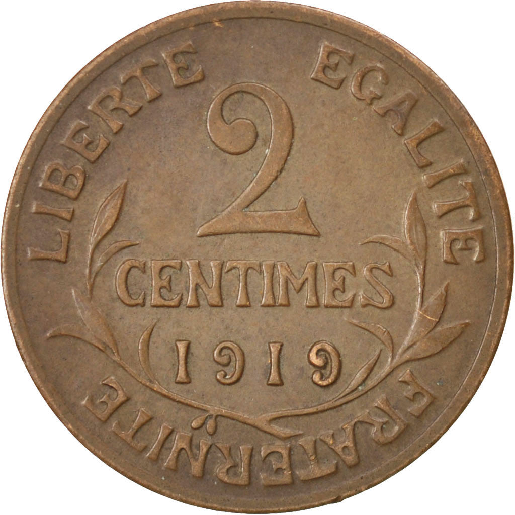 FRANCE, Dupuis, 2 Centimes, 1919, Paris, KM #841, EF(40-45), Bronze, 20.2,...