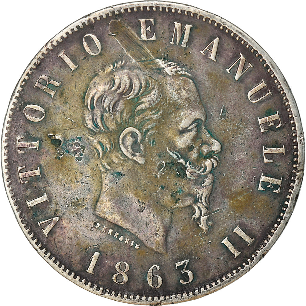 Coin, Italy, Vittorio Emanuele II, 2 Lire, 1863, Naples, VF(30-35), Silver