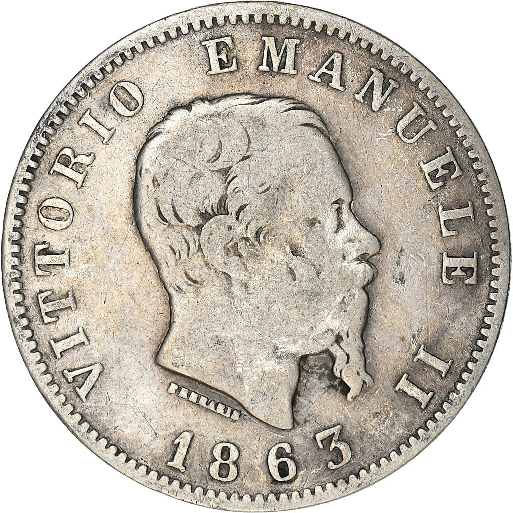 Moneta, Włochy, Vittorio Emanuele II, Lira, 1863, Milan, VF(30-35), Srebro